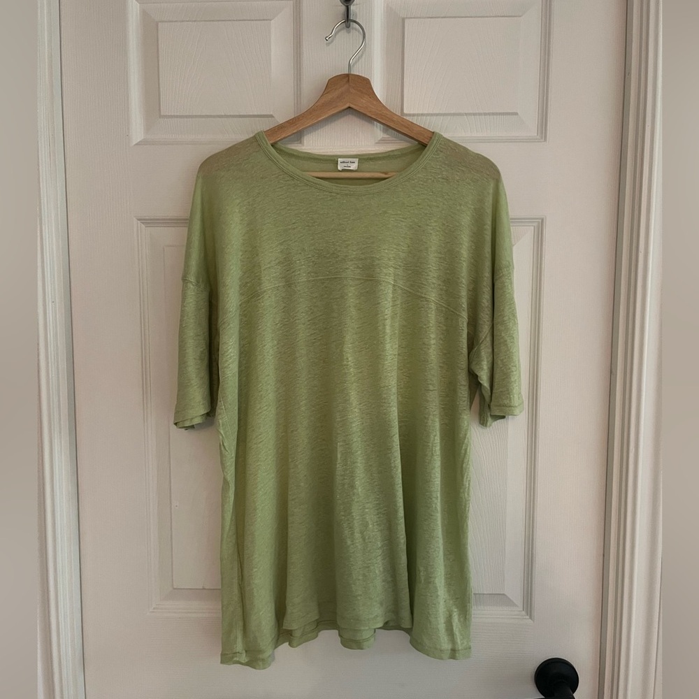 Wilfred Free 100% Linen Oversized Short Sleeve T-Shirt in Green